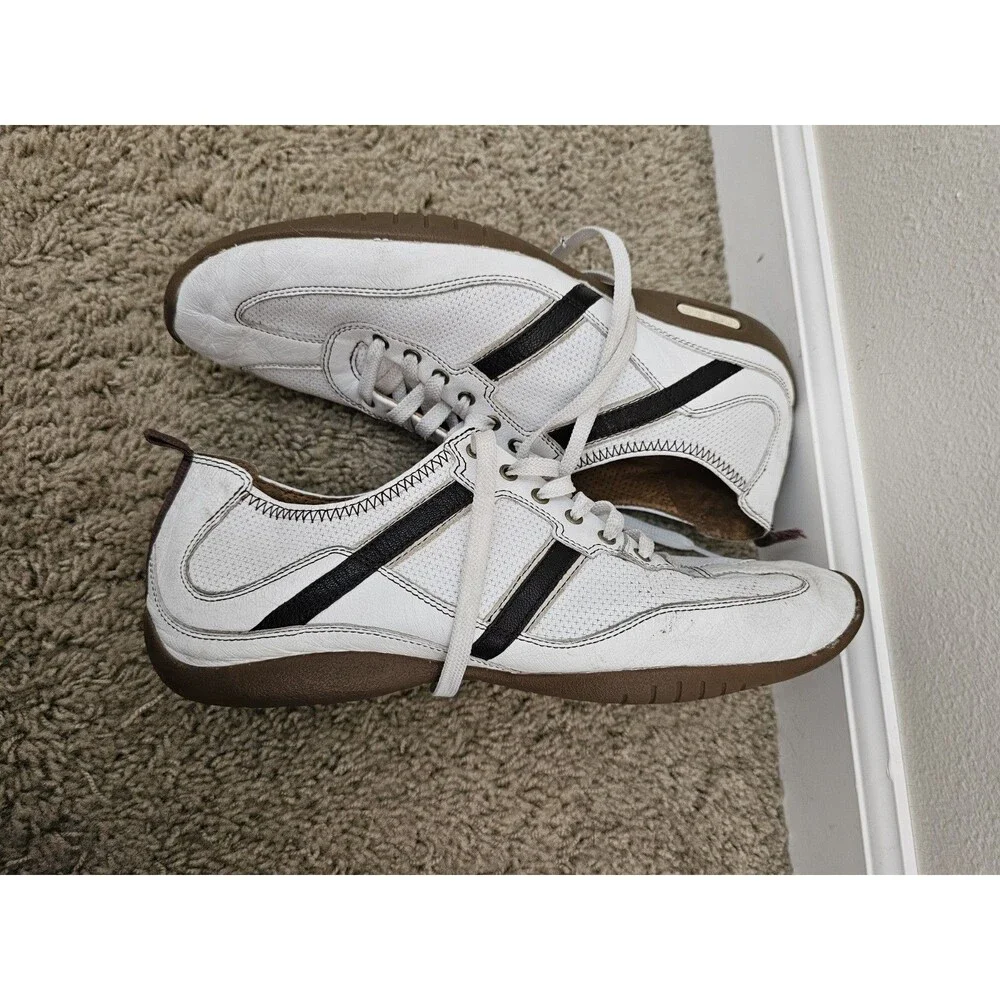 Cole Haan Mens 9.5M White Brown Leather Driving Casual Sneakers Shoes 1C04028